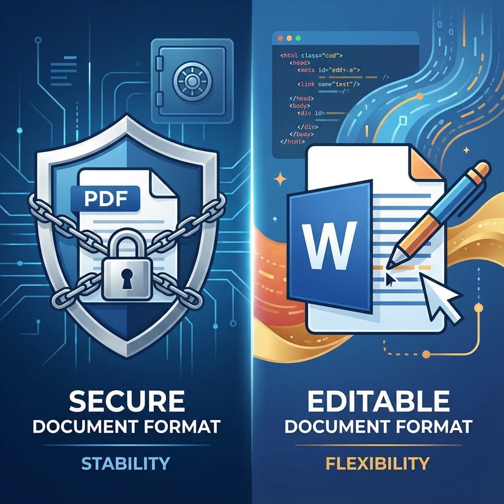 PDF vs Word split screen comparison